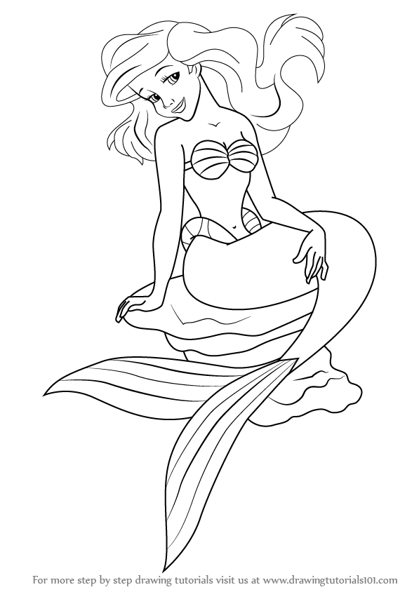 597x844 Learn How To Draw A Mermaid Sitting On A Rock (Mermaids) Step By