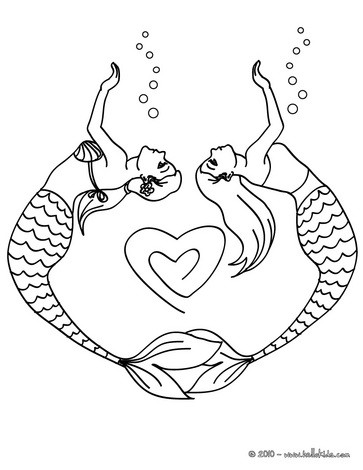 363x470 Mermaid Couple Drawing A Heart Coloring Pages