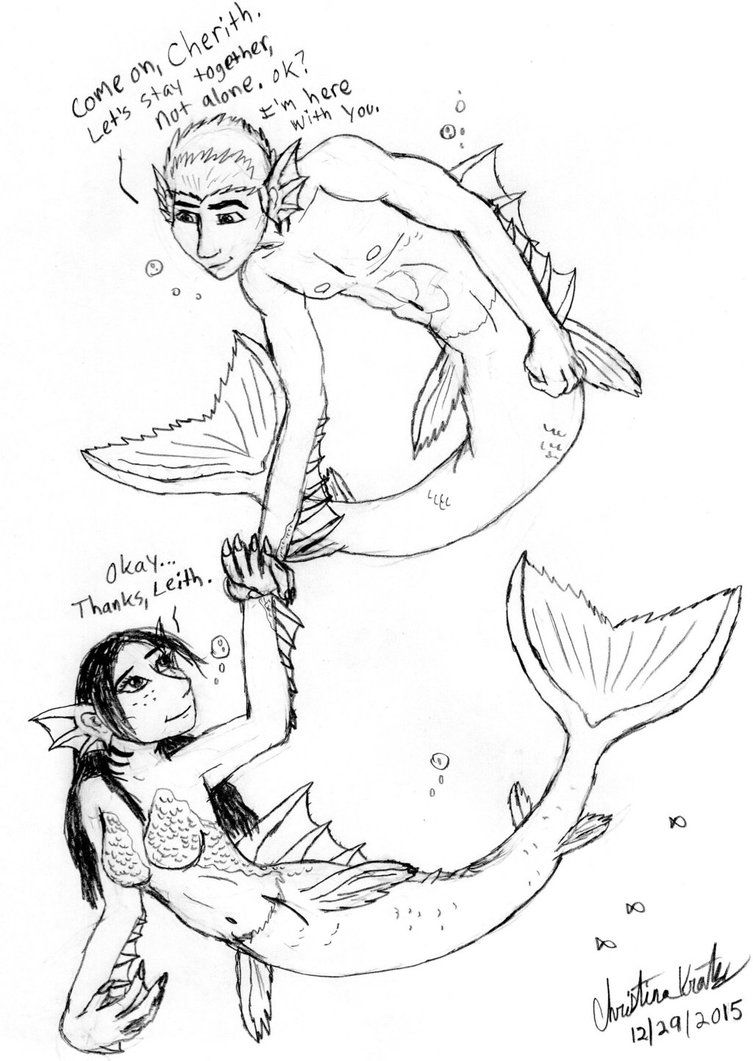 753x1061 Mermaid And Merman Together By Whitebluewerecat