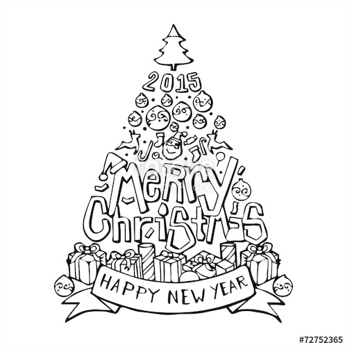 500x500 Merry Christmas Tree Calligraphy Sketch Vector Stock Image