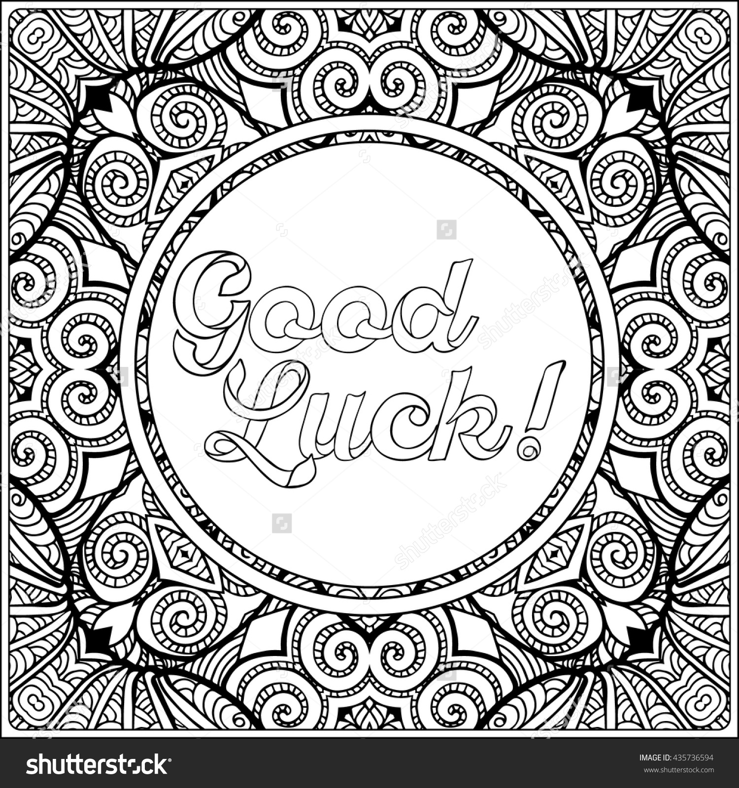 1500x1600 Good Luck Lettering. Coloring Page With Message On Vintage Pattern