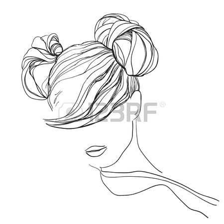 450x450 Girl With Messy Bun. Hand Drawn Hairstyle Royalty Free Cliparts