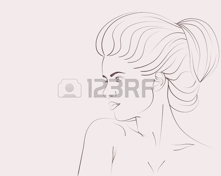450x360 Outline Portrait Of Beautiful Woman With Bun Hairstyle. Vector