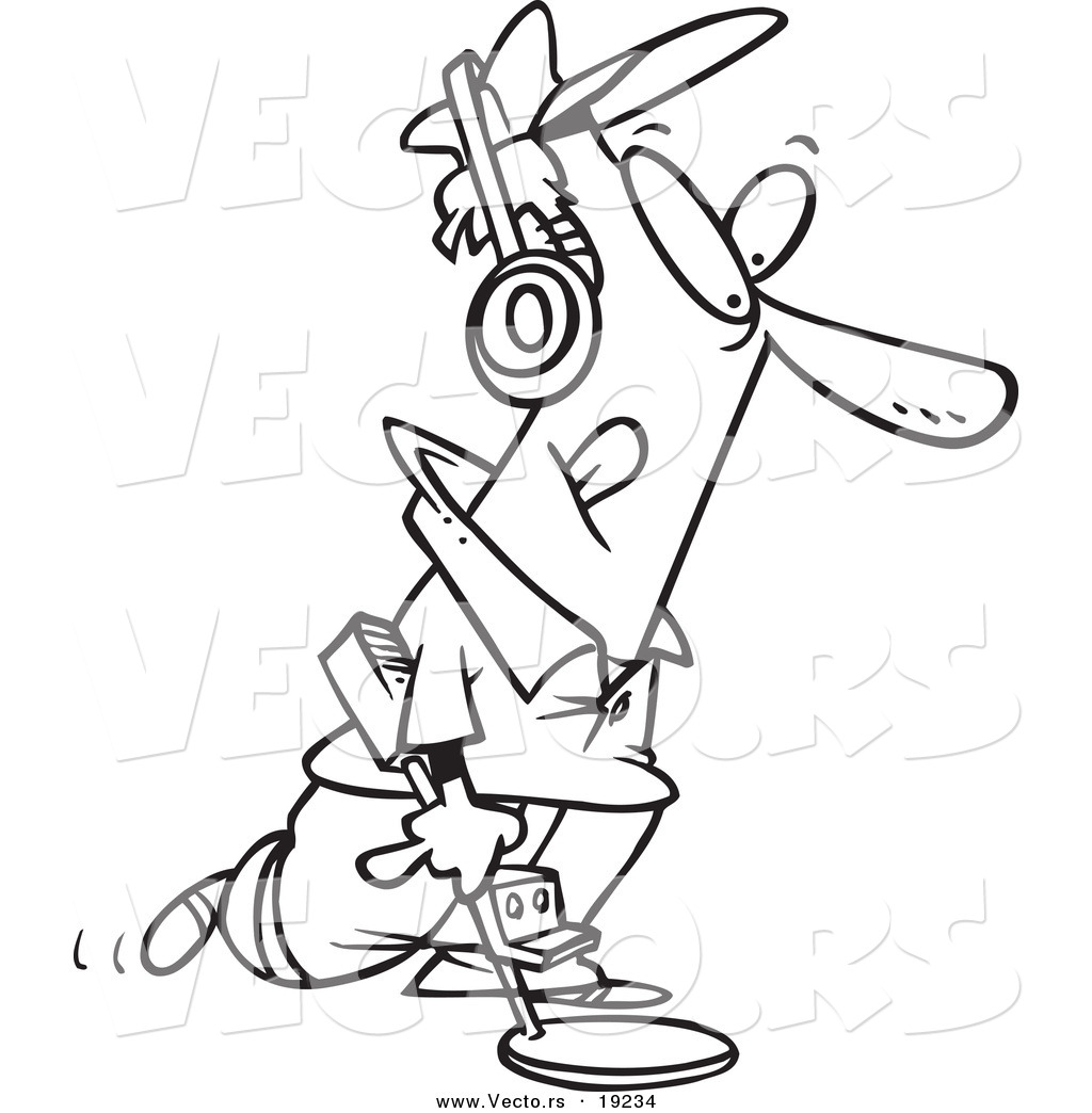 1024x1044 Vector Of A Cartoon Man Using A Metal Detector