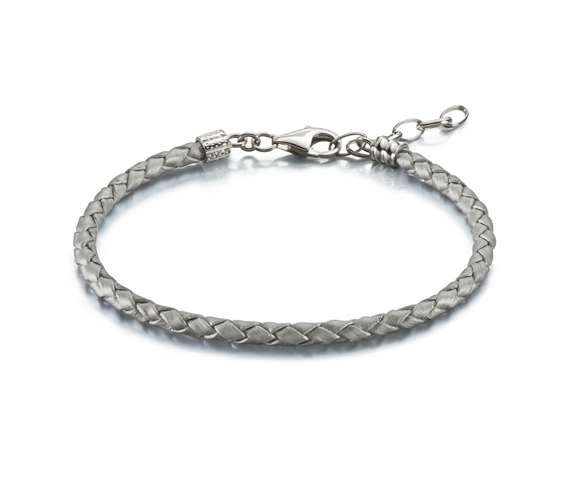 1160x980 Silver Metallic Braided Leather Bracelet
