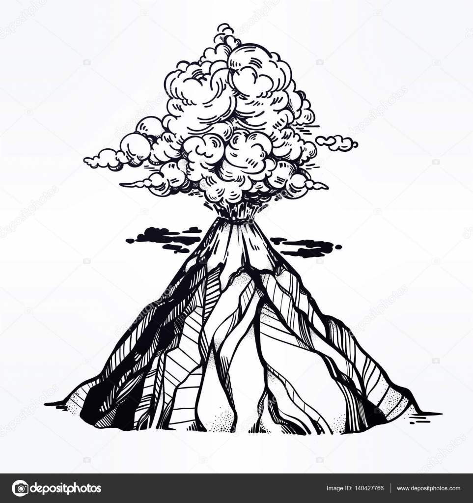 963x1024 Vector Hand Drawn Sketch Of The Volcano. Stock Vector Katja87