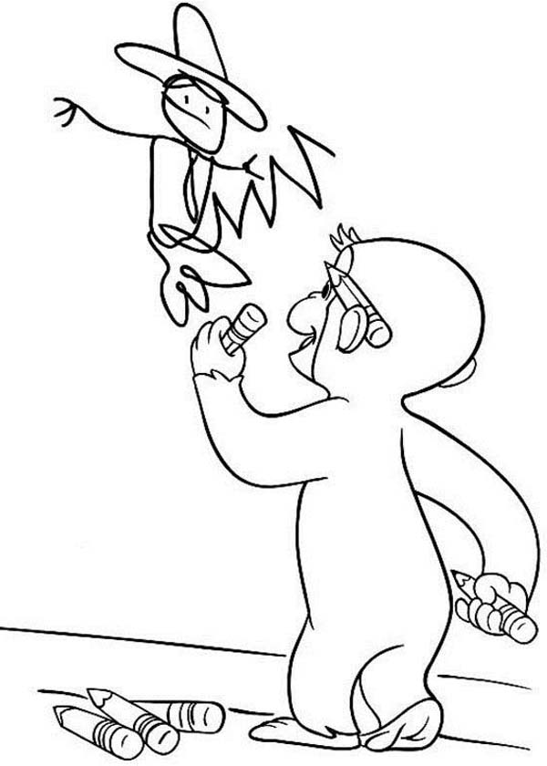 600x840 Curious George Drawing A Mexican Coloring Page