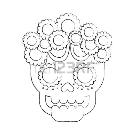 450x450 Skull Flowers The Day Of The Death Mexican Traditional Culture