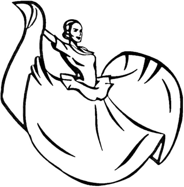 600x609 Mexican Woman Performing Mexican Traditional Dance Coloring Page