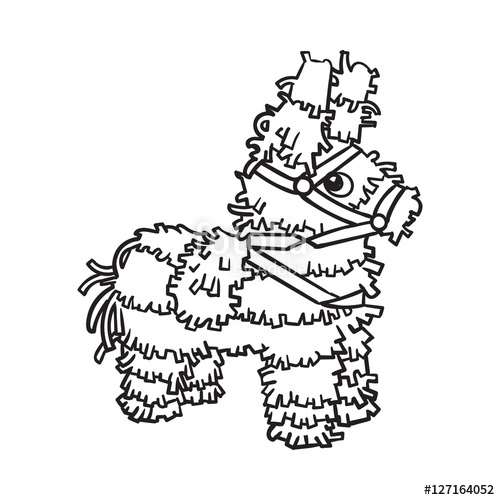 500x500 Traditional Mexican Brightly Pinata, Black And White Sketch Style