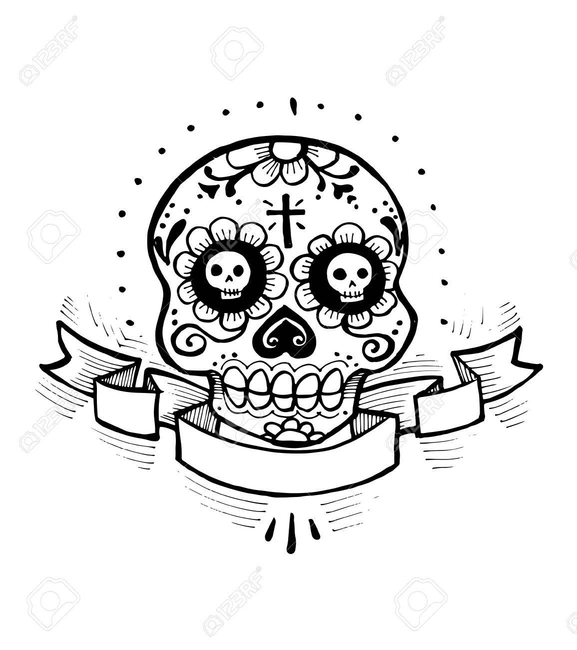 1155x1300 Hand Drawn Vector Illustration Or Drawing Of A Skull With Flowers