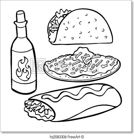 561x581 Free Art Print Of Mexican Food Items Line Art. Mexican Food Items