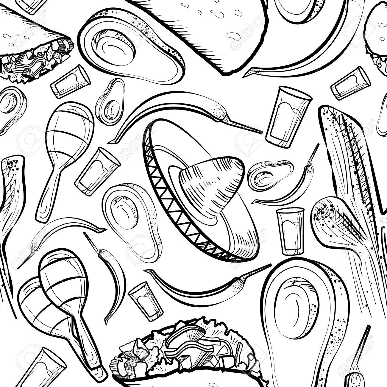 1300x1300 Hand Drawn Doodle Mexico Pattern. Vector Illustration. Sketchy