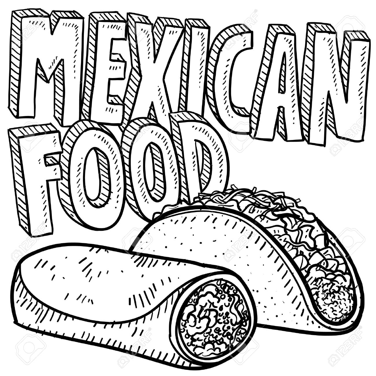 1300x1300 Doodle Style Mexican Food Sketch, Including Text Message, Burrito