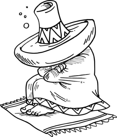412x480 Mexican Sleeping Under His Sombrero Coloring Page Free Printable