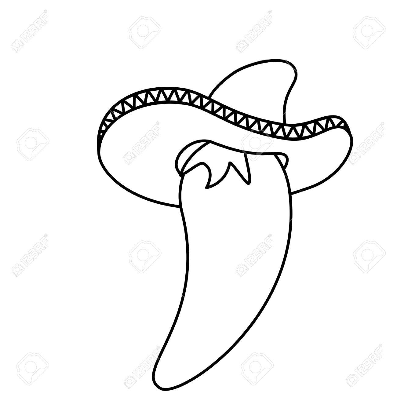 1300x1300 Chili Pepper Vegetable With Mexican Hat Vector Illustration Design