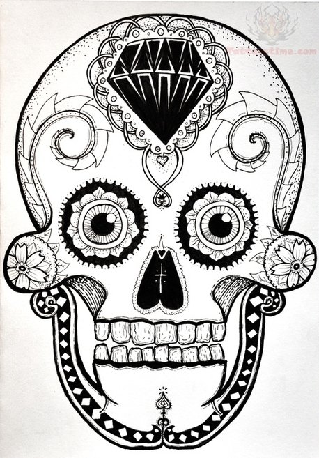 458x657 Collection Of Sugar Skull Head Tattoo Design