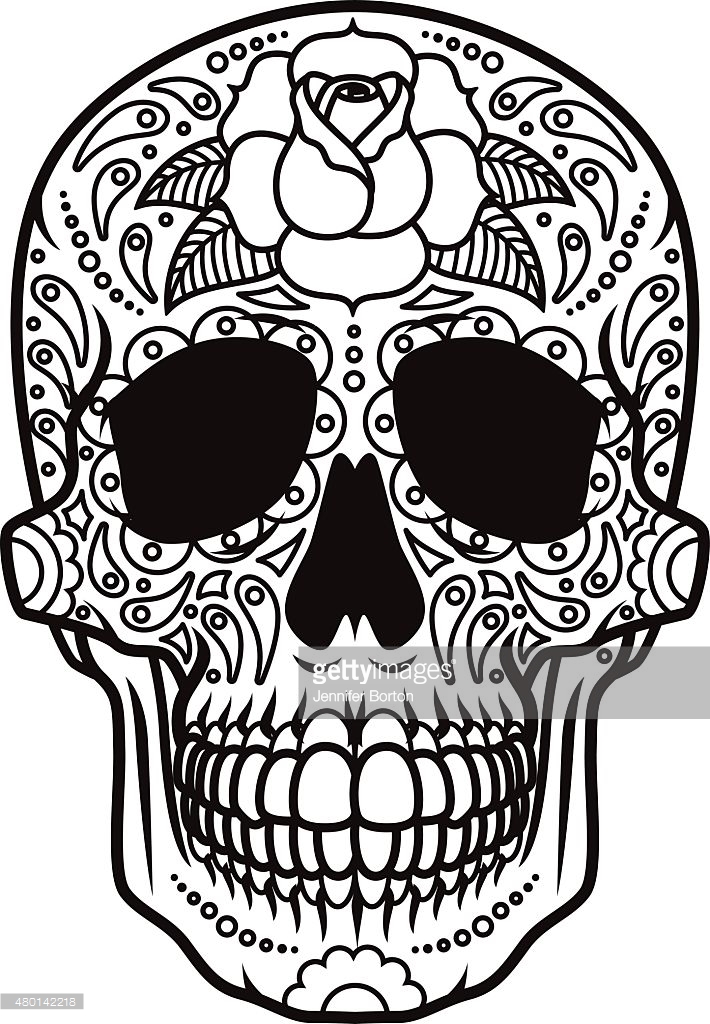 710x1024 A Mexican Sugar Skull Icon, Black And White Line Art. The Sugar