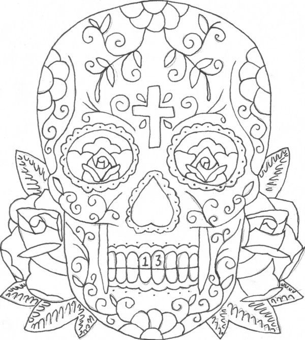 600x669 Sugar Skulls Images Coloring Drawings On Sugar Skull Coloring