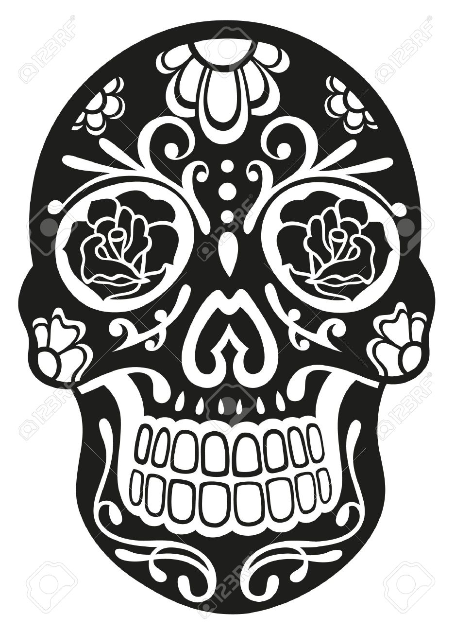 937x1300 Traditional Mexican Sugar Skull In Black Royalty Free Cliparts