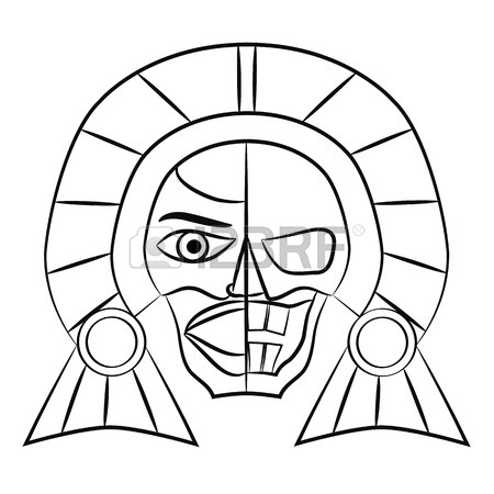 450x450 Warrior Bonnet Aztec Head. Hand Drawing. Old Mexico Royalty Free