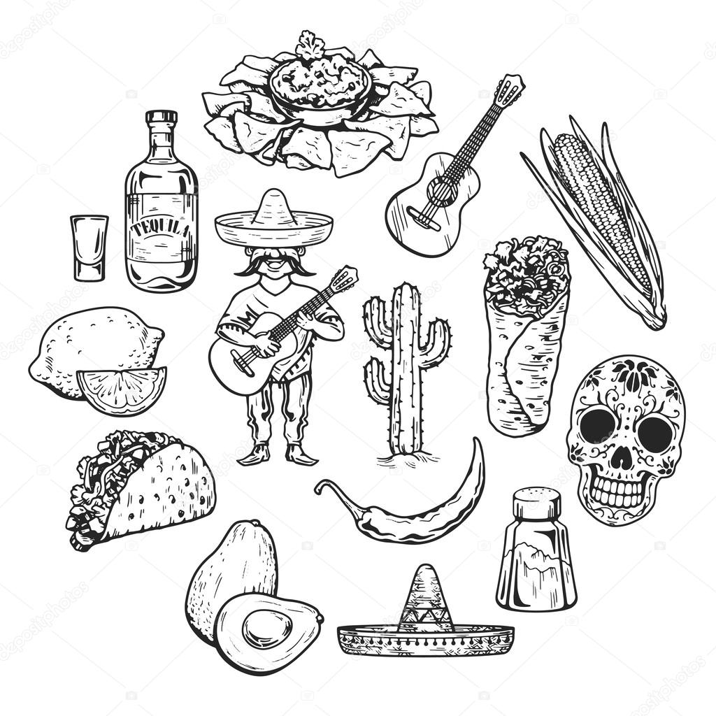 1024x1024 Travel To Mexico Food Culture Drink Cuisine Hand Draw Vector Icons