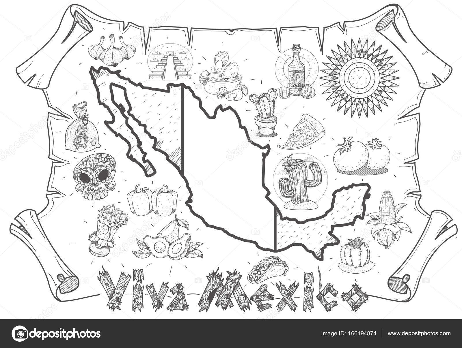 1600x1207 Mexico Map Poster Stock Vector Filkusto