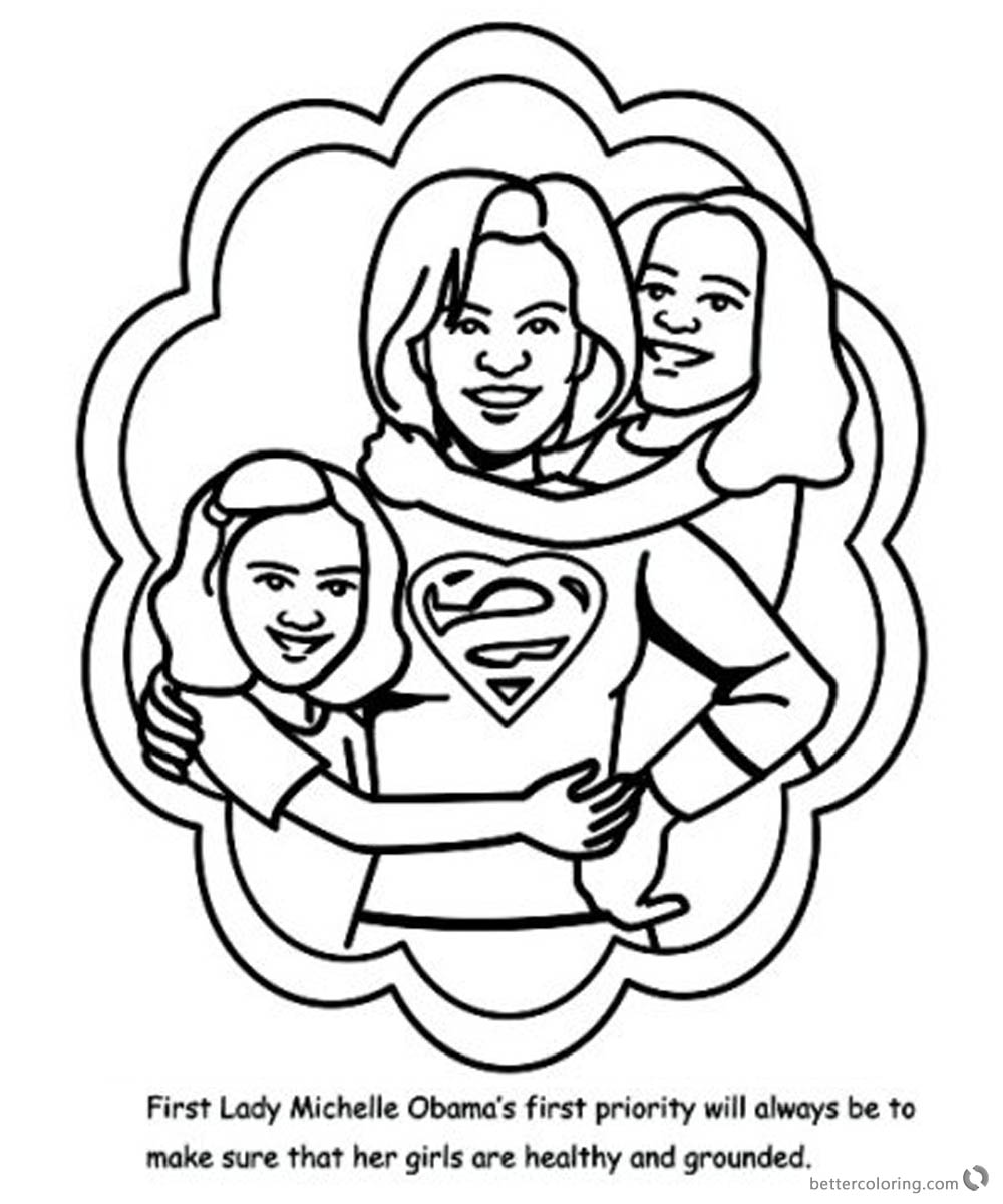 1000x1200 Michelle Obama Coloring Page First Lady With Her Girls