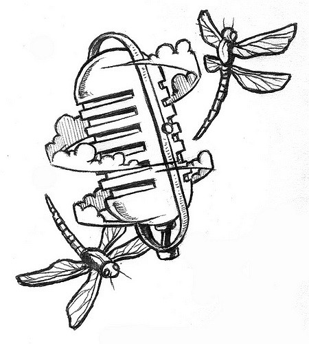 450x500 Microphone With Bugs Tattoo 2 D Clouds, An Old Mic,