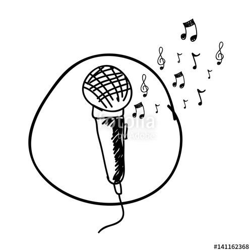 500x500 Monochrome Hand Drawing Of Microphone In Circle And Musical Notes