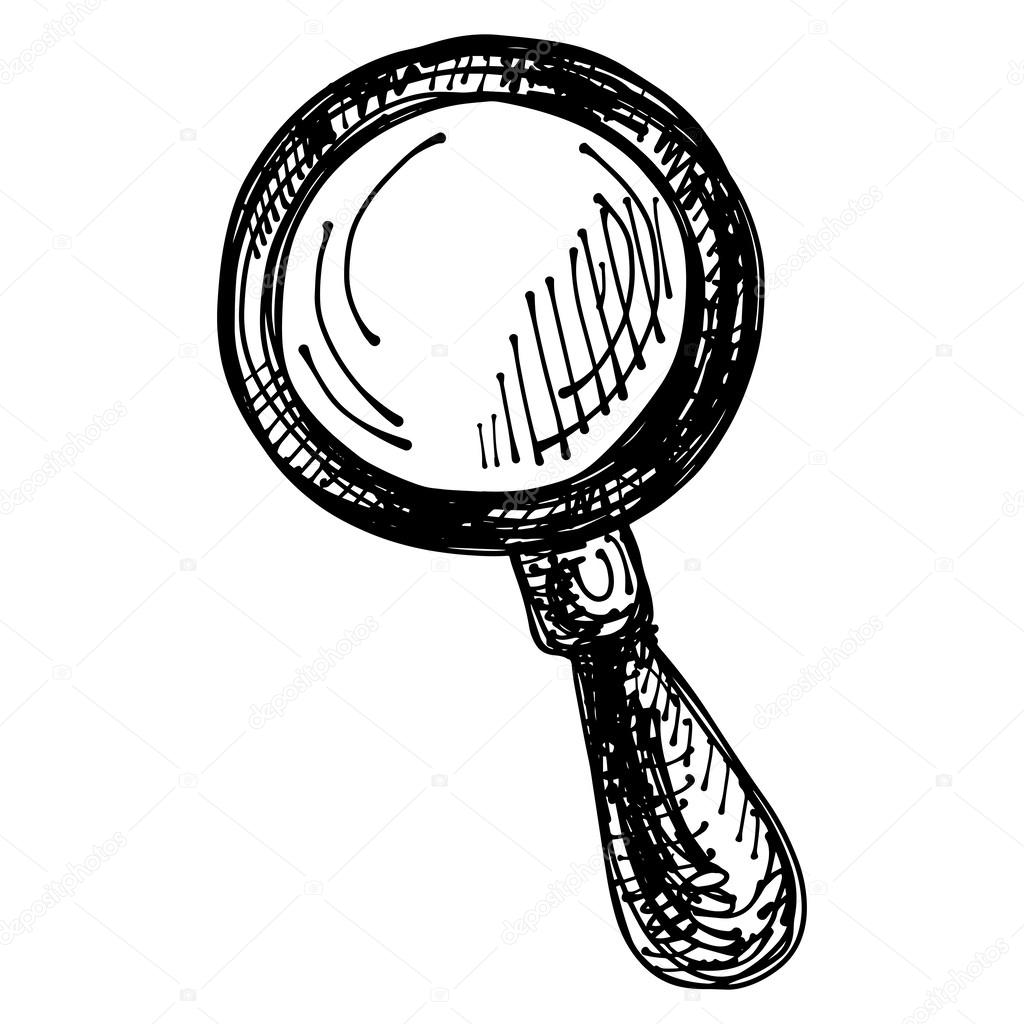 1024x1024 Black Sketch Drawing Of Magnifying Glass Stock Vector