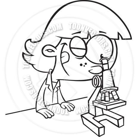 460x460 Cartoon Girl Scientist Looking In Microscope (Black Amp White Line