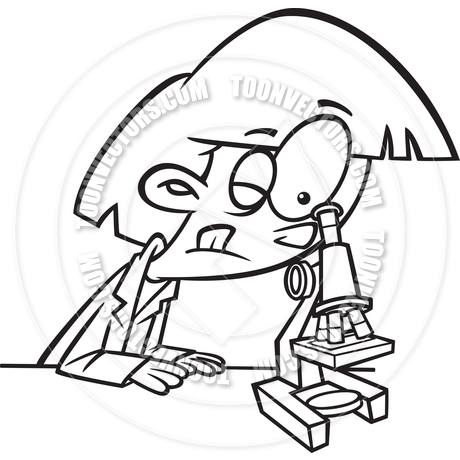 460x460 Cartoon Science Girl With Microscope (Black Amp White Line Art) By