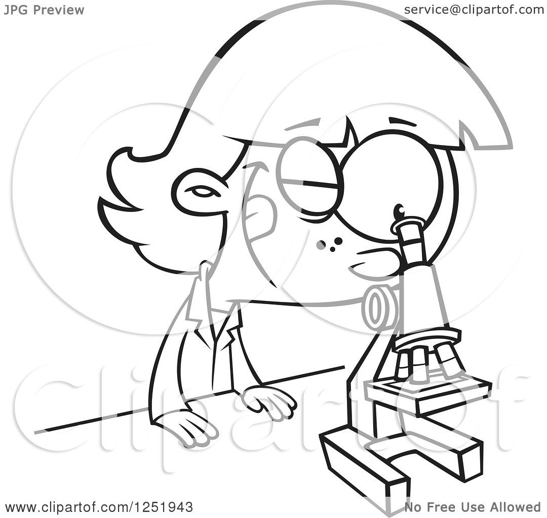 1080x1024 Clipart Of A Black And White Girl Peeking Through A Microscope
