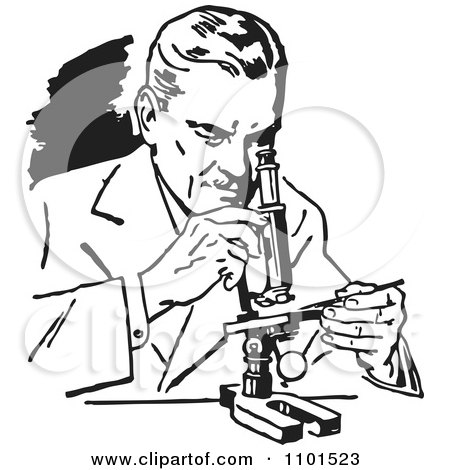 450x470 Clipart Retro Black And White Scientist Using A Microscope