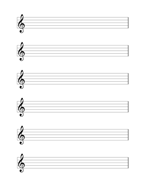 464x600 Large Treble Cleff Staff Paper (6 Per Page)