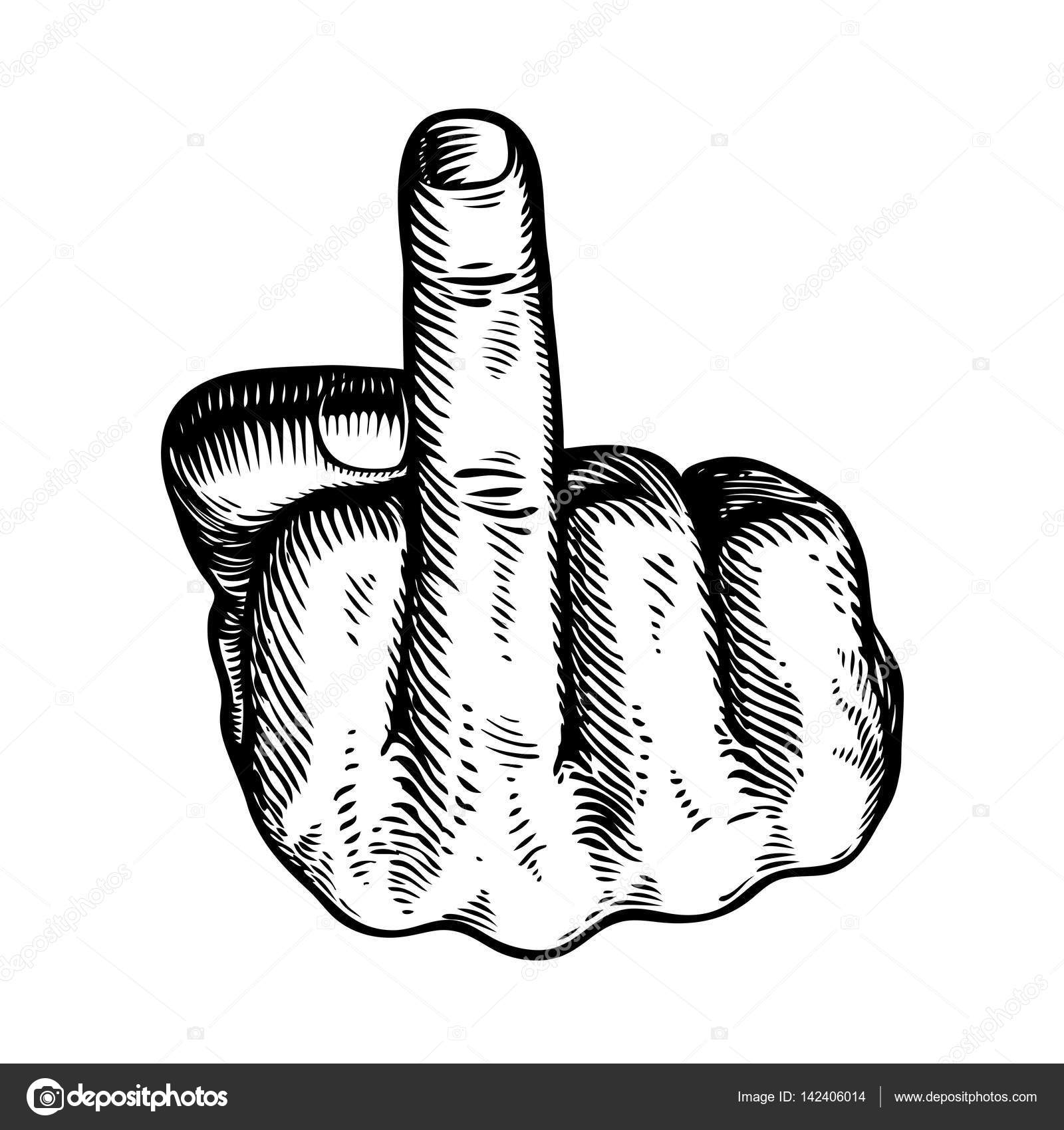 1600x1700 Hand, Middle Finger. Fuck You, Symbol. Vintage Sketch Vector