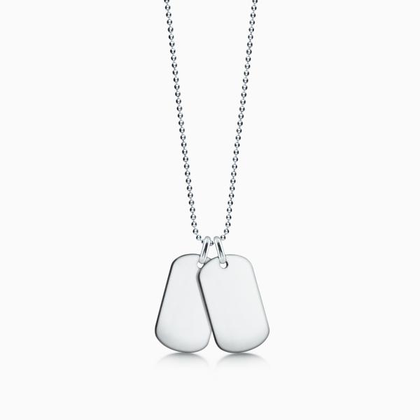 600x600 Men's Double 14k White Gold Flat Edge Dog Tag Necklace (Engravable