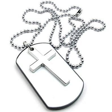 395x395 Konov Mens Womens Army Style Cross Dog Tag Pendant Necklace, 27