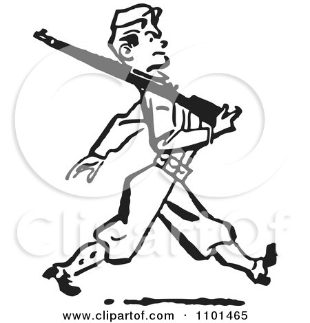 450x470 Clipart Retro Blacknd White Military Soldier Marching