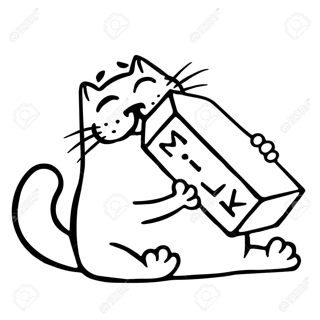 1300x1300 Cartoon Cat Is Drinking Milk. Funny Cartoon Cool Character