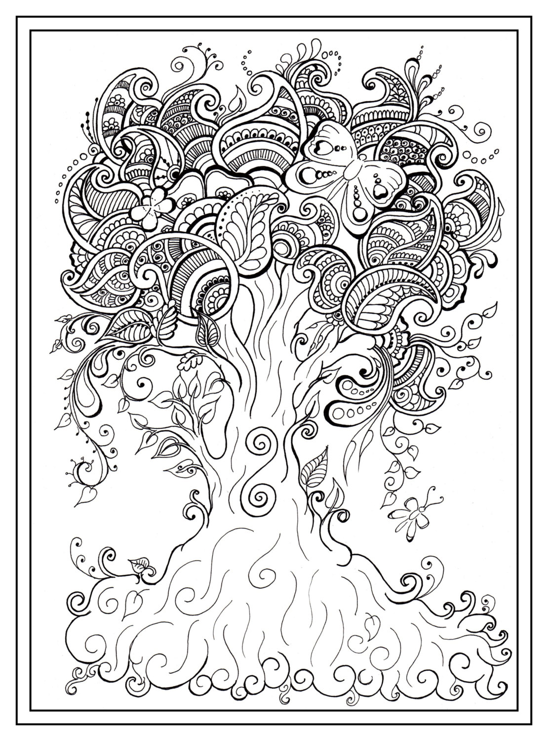 1110x1500 Adult Colouring In Pdf Download Tree Dragonfly Henna Zen Mandalas