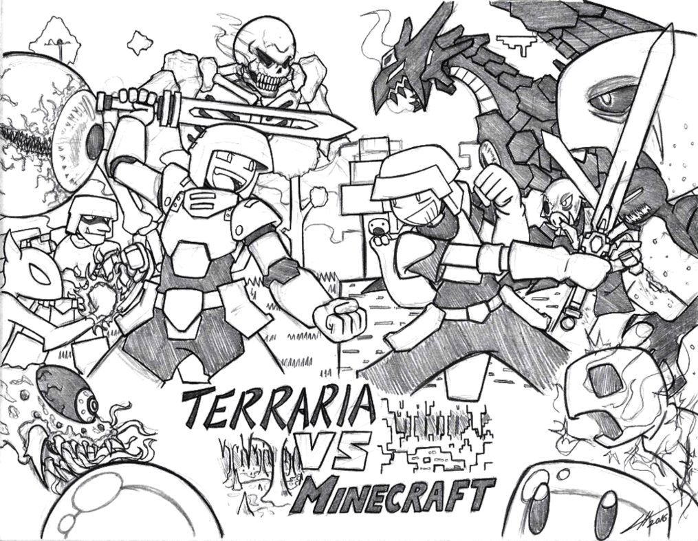 1015x787 Minecraft Vs Terraria By Gold Paladin