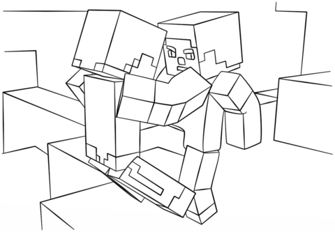 480x333 Minecraft Fight Scene Coloring Page Free Printable Coloring Pages