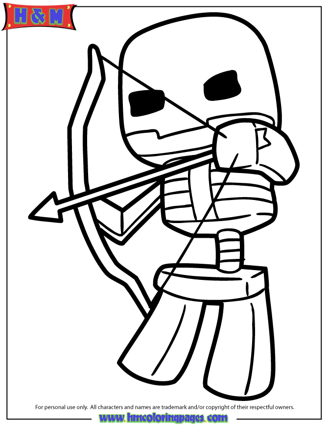 670x867 Minecraft Skeleton Shooting Bow And Arrow Coloring Page H Amp M