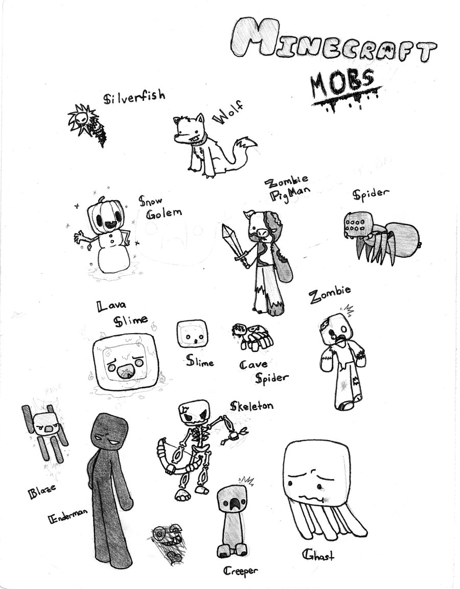 900x1151 Sketch] Minecraft Hostiles!! By Chaocaster