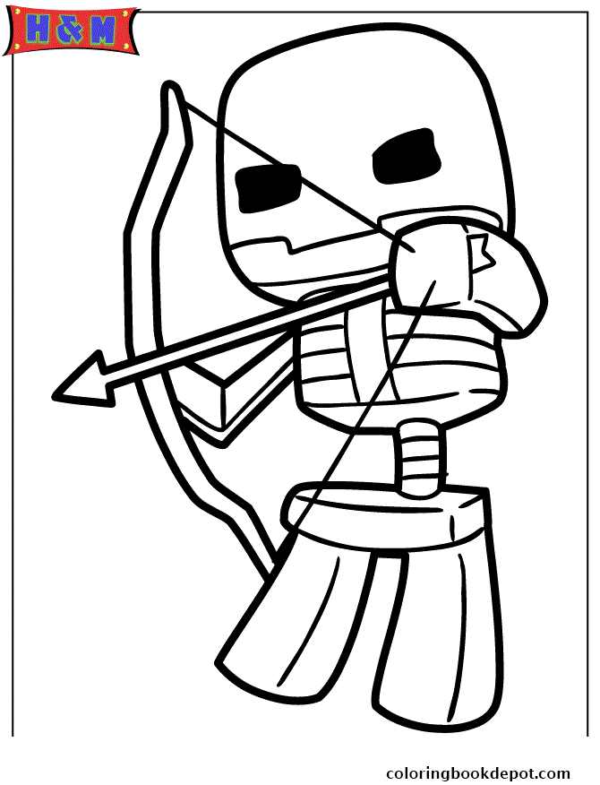 670x876 Minecraft Skeleton Shooting Bow And Arrow Coloring Pages