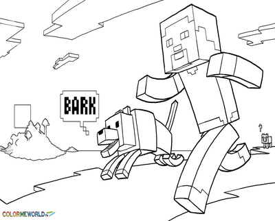 400x322 All Minecraft Coloring Pages Steve And His Dog Page