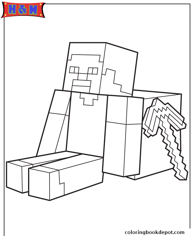 670x816 Steve Sitting With Minecraft Weapon Coloring Pages
