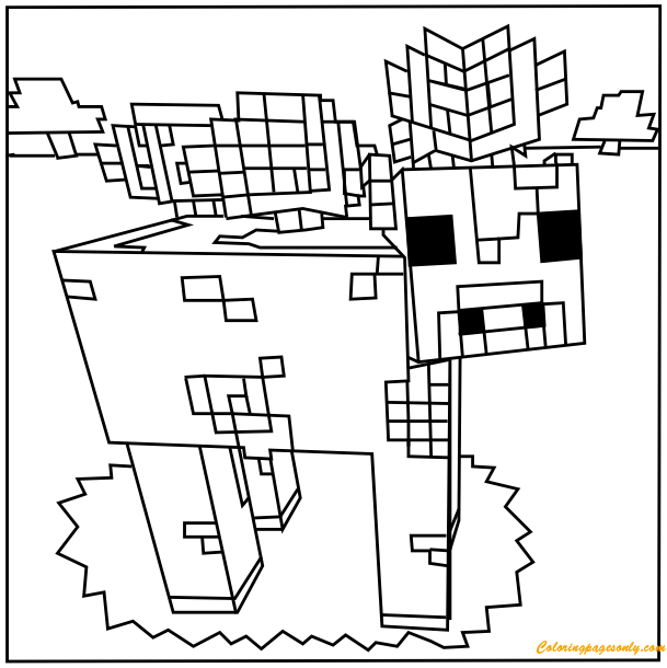 609x610 Minecraft Mooshroom Coloring Page